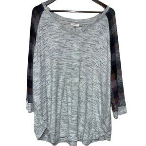 Maurices Women's Sweater Raglan Sleeve Grey Plaid Sleeve Heather Size 3X 24